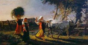 Italian Peasant Women in the Campagna driving an Ox by George Hemming Mason