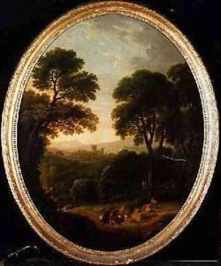 Wooded Landscape with Peasants and Cattle on a Path by George Mullins