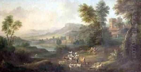 Drovers and Shepherdesses in an Idyllic Pastoral Landscape - view 1