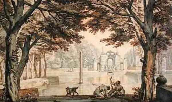 Lake with a fountain in a garden - view 1