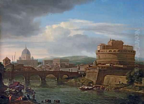 A view of the Tiber, Rome, with the Castel Sant'Angelo and St. Peter's beyond - view 1