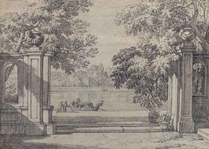 A view of the Groote Vijver at the Palace Het Loo, Apeldoorn by Isaac de Moucheron