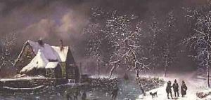 Cottage by a Frozen Pond