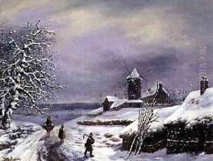 Winter Scene with Figures by Louis Claude Mallebranche