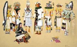 Group of Kachinas 1933 by Waldo Mootzka