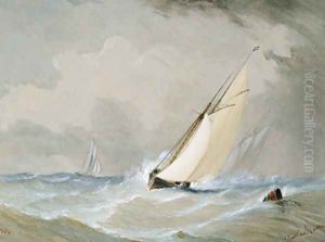 Miranda Working in from the Weilingen Light Ship in a Heavy Wind - Ostend 1880 by Barlow Moore