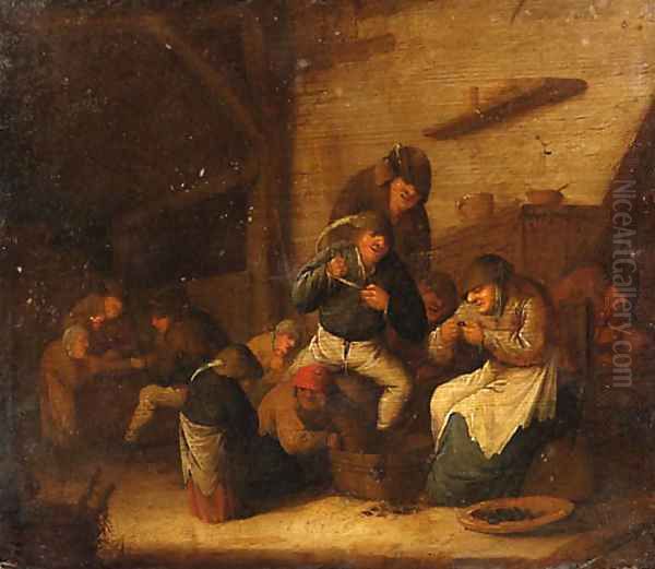 Peasants Gaming and eating Mussels in an Interior - view 1