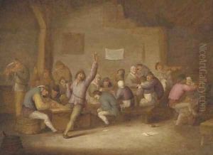 Peasants making merry in a tavern by Bartholomeus Molenaer