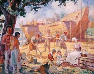 Ship Building in New Netherland 1930s by G. Moore