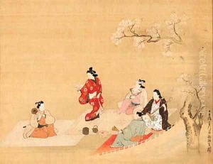 Party under the cherry trees by Hishikawa Moronobu