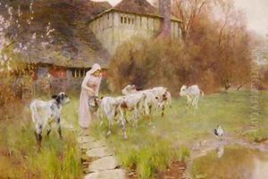 Feeding the Calves by Robert Gustav Meyerheim