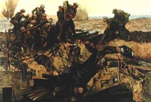 Canadians repairing a track under shell fire 1919 by Innes Meo
