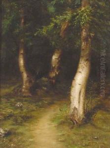 A glade in a birch wood by James Coutts Michie