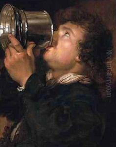 An Allegory of taste a young man drinking from a silver tankard by Karel van III Mander