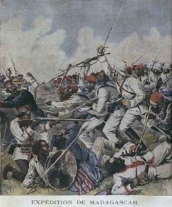 Madagascar expedition taking of an hova camp illustration from Le Petit Journal Supplement illustre 2nd June 1895