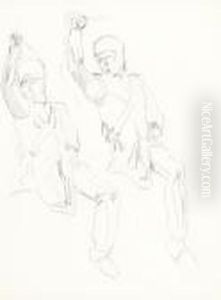 Two Cavalry Officers, Study To 'jena' by Ferdinand Hodler