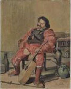Sitzender Mann Mit Gitarre by Ferdinand Hodler
