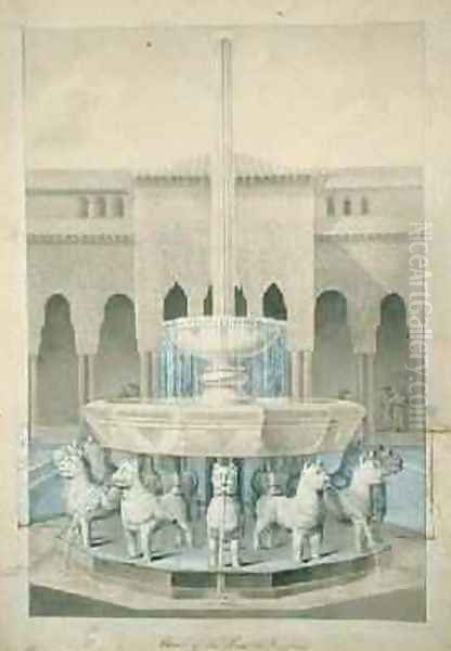 Fountain in the Court of the Lions Alhambra from The Arabian Antiquities of Spain - view 1