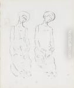 Studienblattfur Zwei Figuren Aus "heilige Stunde" by Ferdinand Hodler