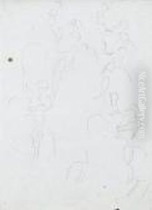 Figurenstudie Mit Reitern Und Pferden.