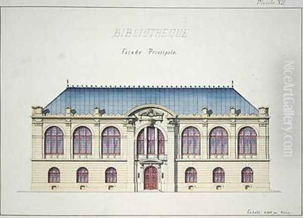 Main facade of a Library plate XII from a folio of designs - view 1