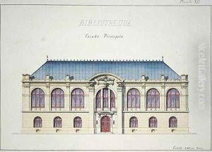 Main facade of a Library plate XII from a folio of designs by H. Monnot