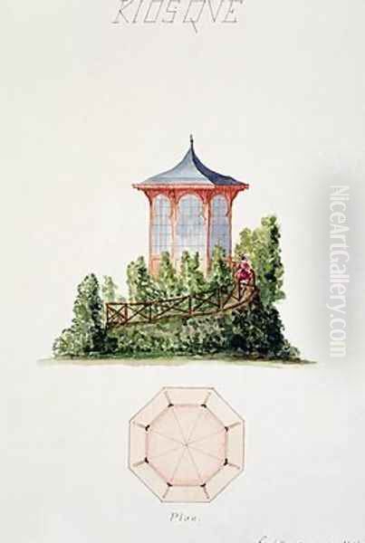 Design for a pavilion in simplified oriental style from a folio of original drawings in classical and early Belle-Epoque styles - view 1