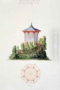 Design for a pavilion in simplified oriental style from a folio of original drawings in classical and early Belle-Epoque styles by H. Monnot