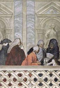 Group of five people with a woman in a black veil by Michelangelo Morlaiter