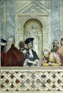 Group of seven notaries including one ecclesiastical figure by Michelangelo Morlaiter
