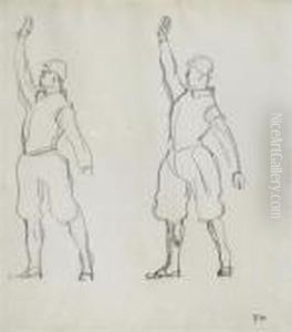 Two Figures Swearing An Oath. by Ferdinand Hodler