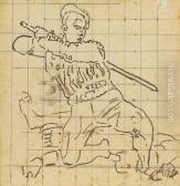 Kampfender Krieger, Studie
'ruckzug Von Marignano' (rechtes Seitenfeld, Schweizerisches
Landesmuseum, Zurich) - view 1