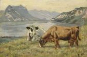 Zwei Kuhe Vor Thunerseelandschaft, Um 1888