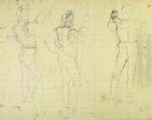 Studienblatt Mit 3 Landsknechten, Eine Hellebarde In Den Handen Haltend by Ferdinand Hodler