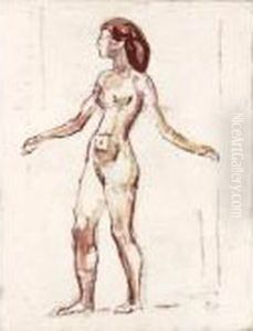Nach Links Schreitender Weiblicher Akt 
Female Nude Walking To The Left by Ferdinand Hodler