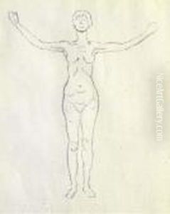 Stehender Frauenakt Mit Ausgestreckten Armen by Ferdinand Hodler