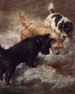 Terriers rabbiting by Fannie Moody