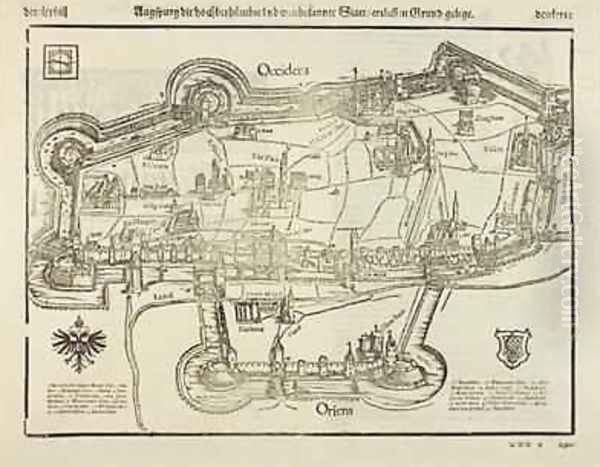 Plan of Augsburg from Cosmographia 1544 - view 1