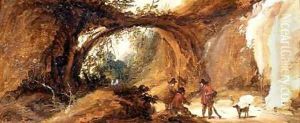A rocky landscape with sportsmen on a path by (follower of) Momper, Joos de