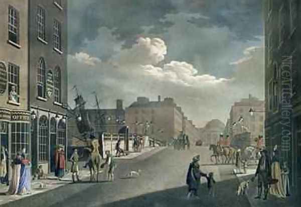 View from Capel Street looking over Essex Bridge Dublin from A set of twenty views of Dublin 1797 - view 1