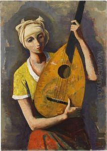 Madchen Mit Laute. by Carl Hofer