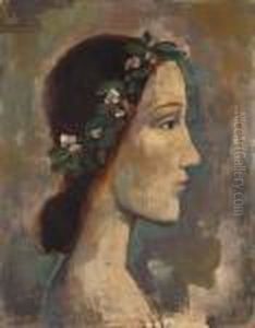 Bekranzter Madchenkopf (profil Nachrechts) by Carl Hofer