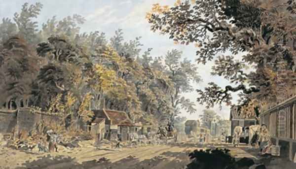 Coach and Four arriving at a Toll Gate London - view 1