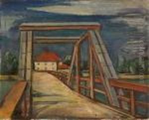 Landschaft Mit See Und Holzbrucke by Carl Hofer