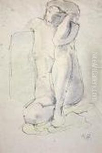 Sitzender Frauenakt Mit Aufgestutztem Arm by Carl Hofer