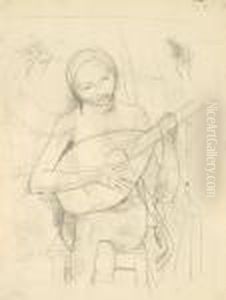 Madchen Mit Laute by Carl Hofer
