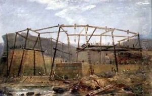 Spur Points of Piers of Inner Harbour with Cofferdam May 1829 by Robert Mackreth