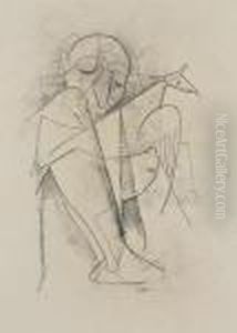 Mann Mit Vogel. by Carl Hofer