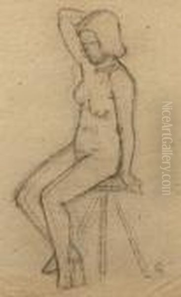 Sitzender Madchenakt Im Atelier - view 1
