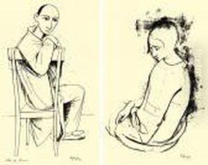 "sitzender" / "halbfigur Eines Sitzenden Madchens" by Carl Hofer